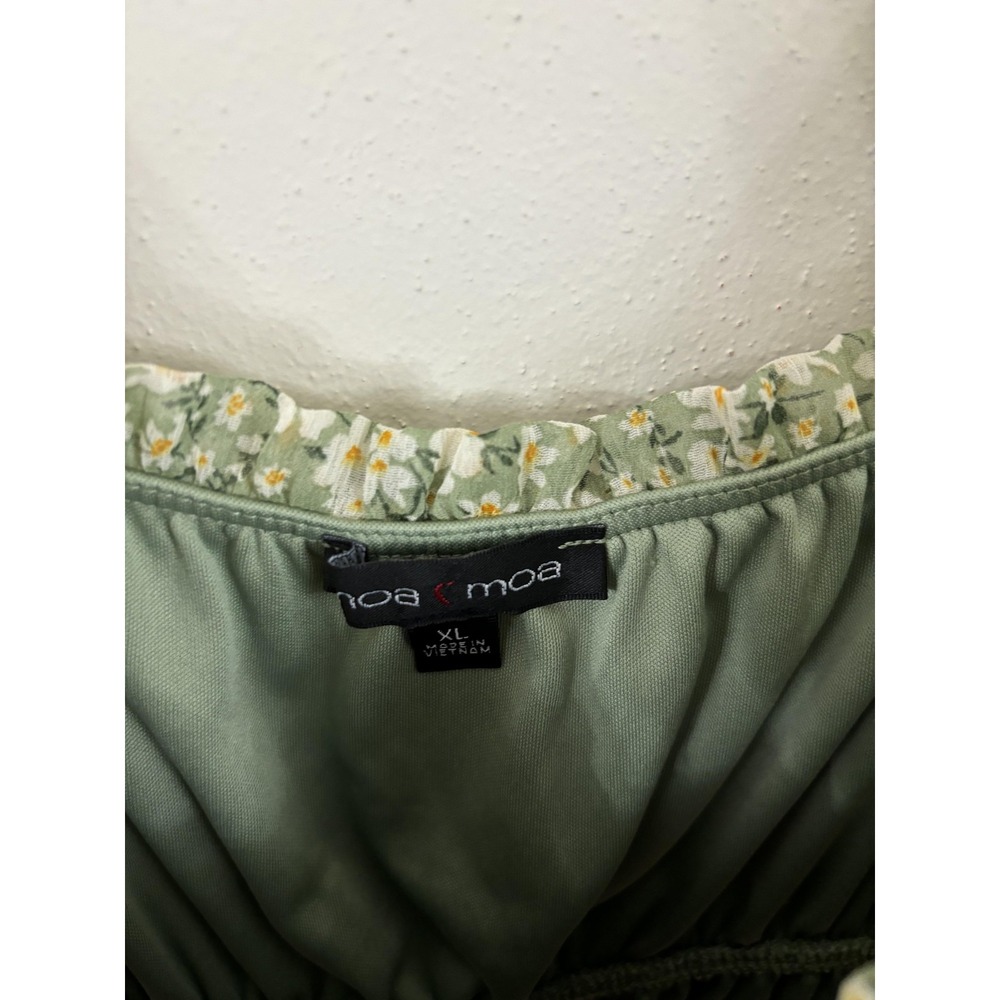 Moa Moa Blouse Womens XL Green Daisy Floral Babydoll Cropped‎ Ruffle Boho Top - Picture 4 of 9